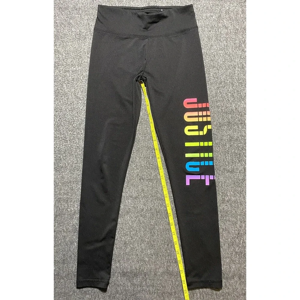 Girl's Size 10  JUSTICE Black Rainbow Glitter Logo Leggings